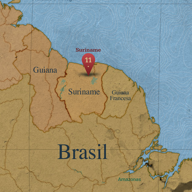 Mapa da área de Suriname